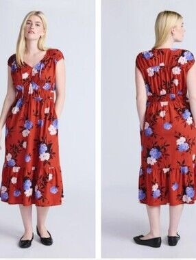 Time And True V-Neck Floral Midi Dress Size Large